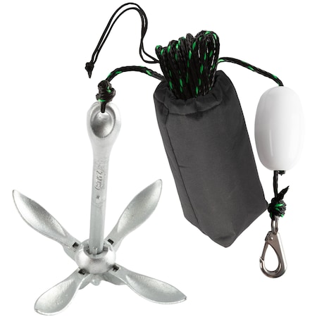 Rad Sportz Kayak Anchor - 5.5lb Folding Anchor with 40ft Marine Rope for Paddle Board by Silver 83-7005